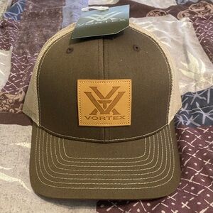 Vortex Truckers Cap. Brown and Tan with leather logo.